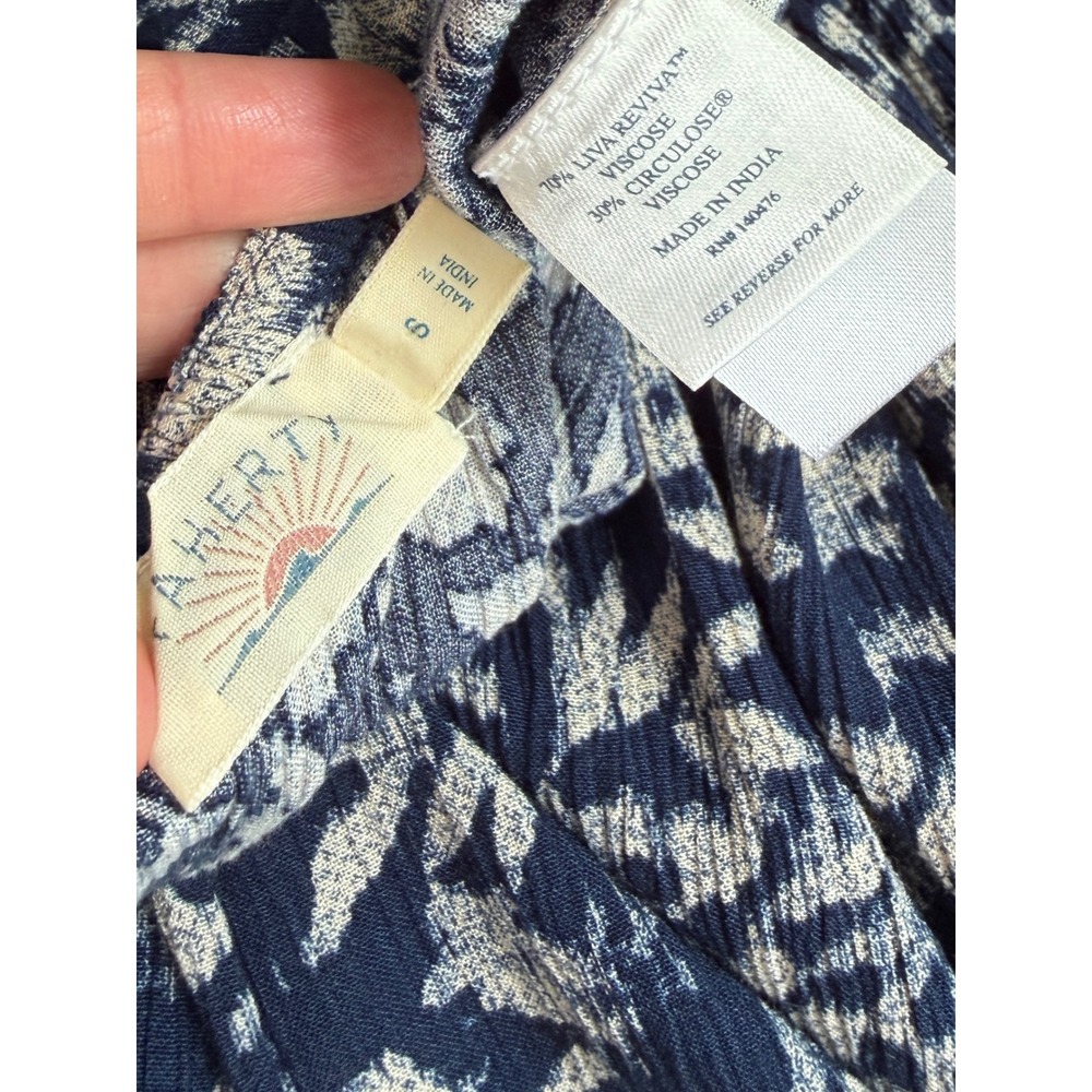 Faherty Sunseeker Smocked Waist Midi Dress Boho Blue Juniper Ikat Floral Cottage - Picture 6 of 8